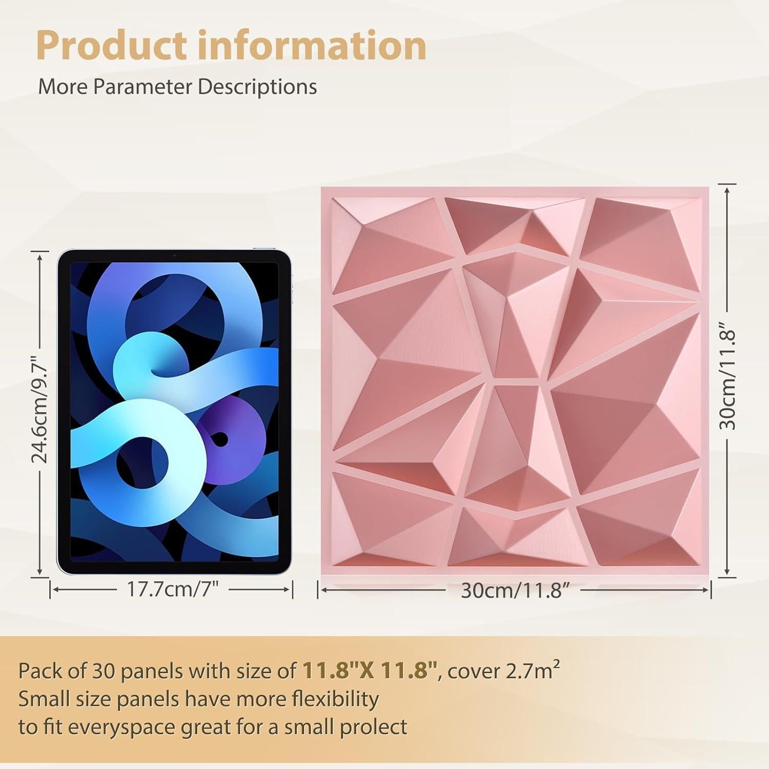 Paneles de Pared 3D Heikki Rosa 30cm x 30cm - 30 Piezas PVC