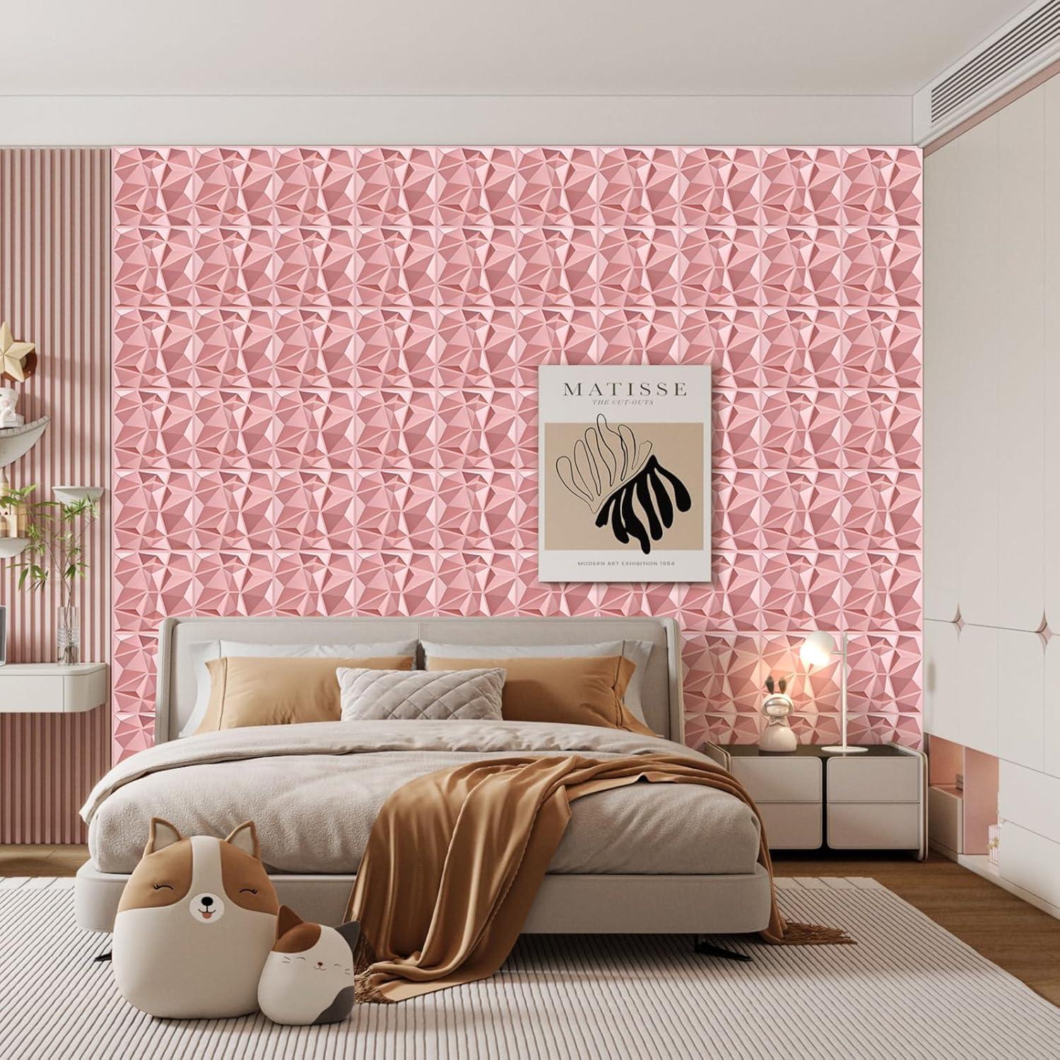 Paneles de Pared 3D Heikki Rosa 30cm x 30cm - 30 Piezas PVC