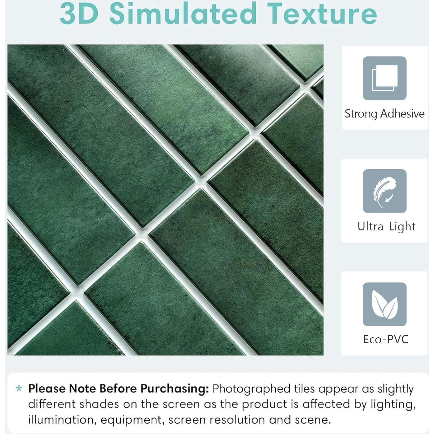 Azulejos Autoadhesivos Commomy 10 Pcs Verde Mate 30x30 cm 3D