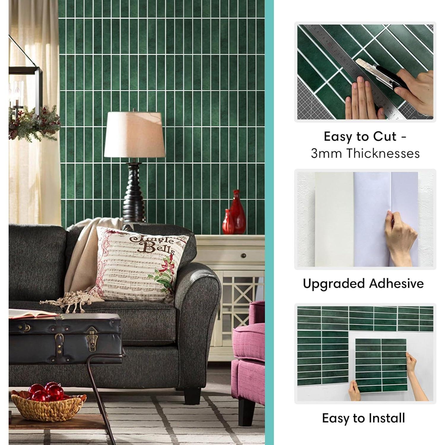 Azulejos Autoadhesivos Commomy 10 Pcs Verde Mate 30x30 cm 3D