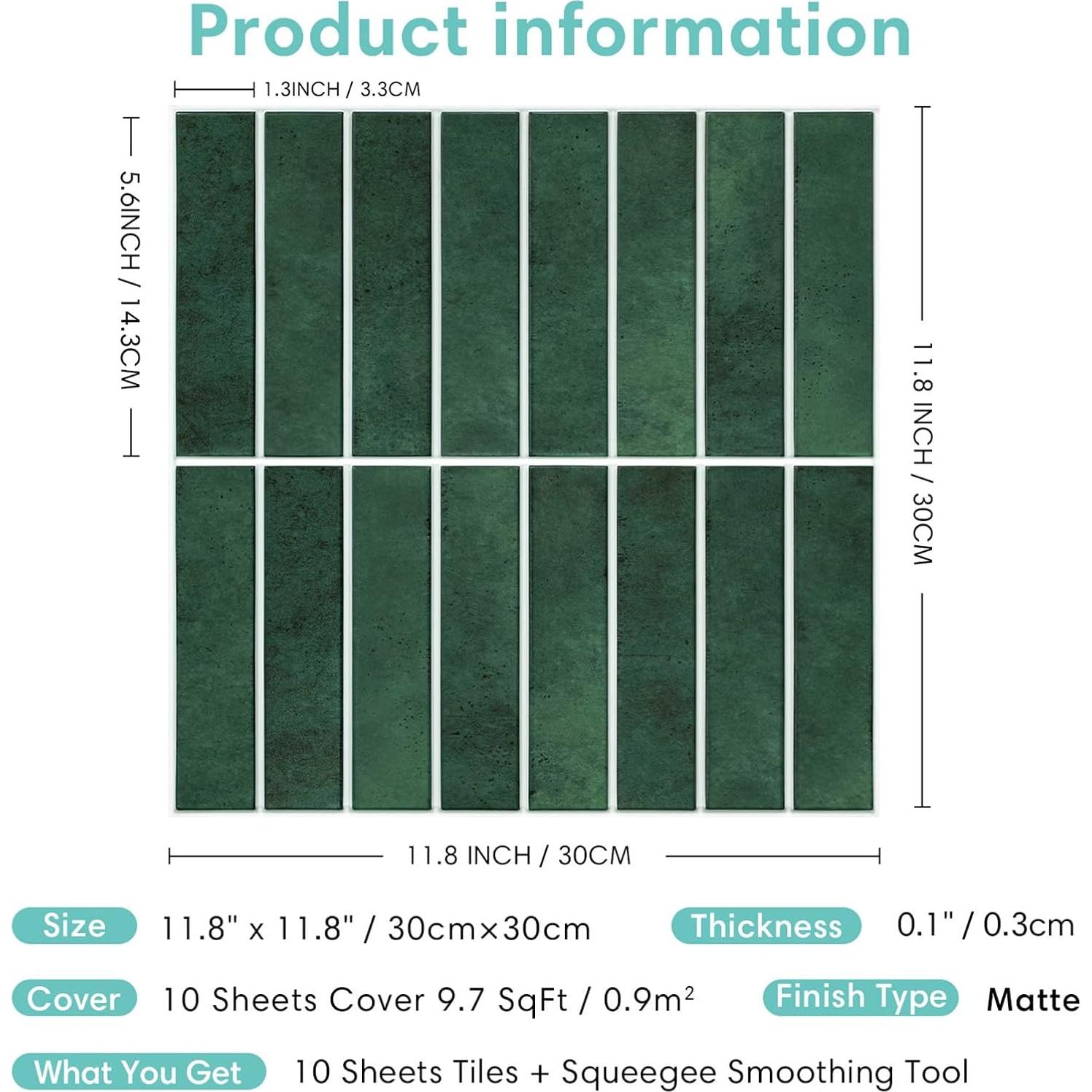 Azulejos Autoadhesivos Commomy 10 Pcs Verde Mate 30x30 cm 3D
