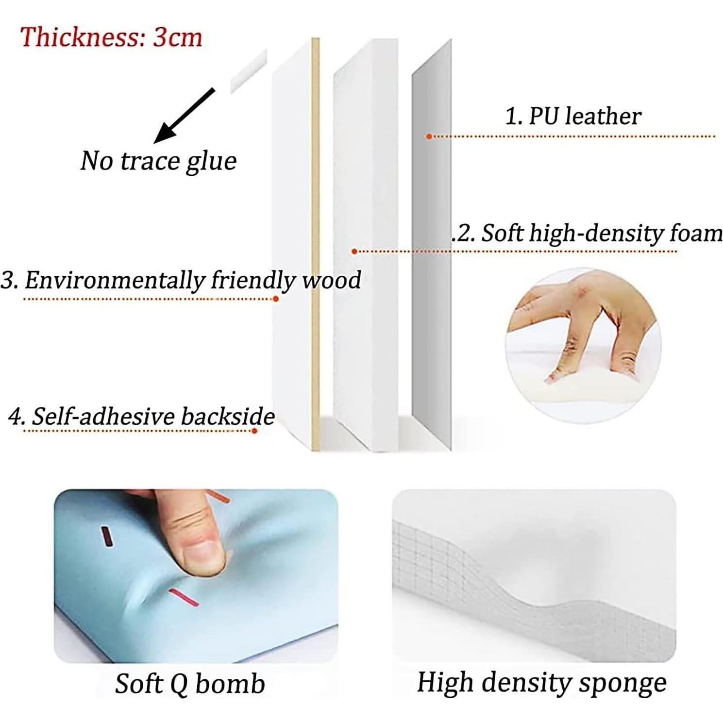 Paneles de Acolchado de Pared VEDHAA 60x30 cm Rojo - Protección Infantil