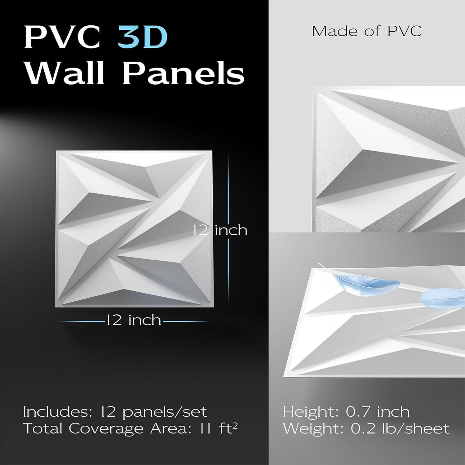 Paquete de 12 Paneles de Pared 3D Lebenforce PVC Blanco 1.02 m²
