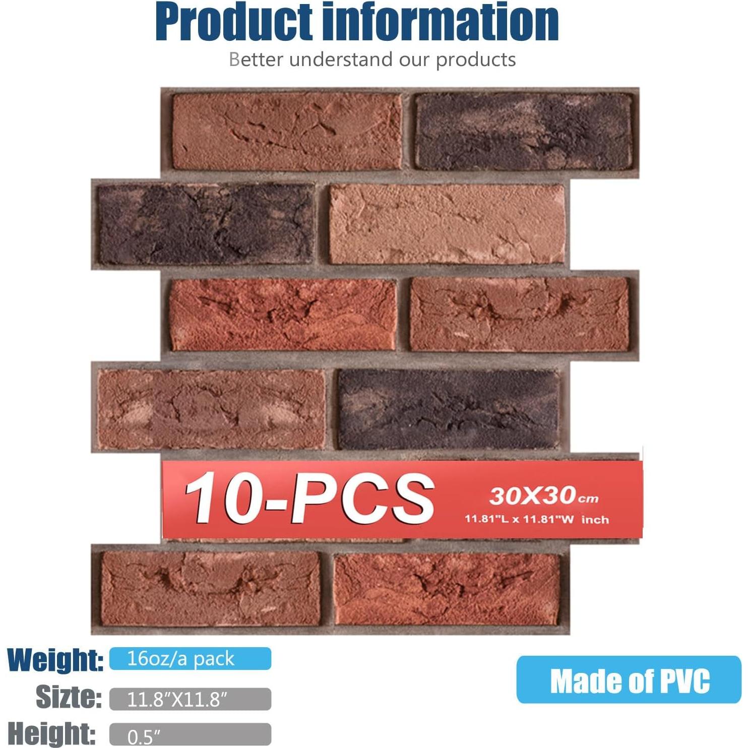 Paneles de Pared 3D Autoadhesivos JIATUMEI Ladrillo Falso 30x30cm