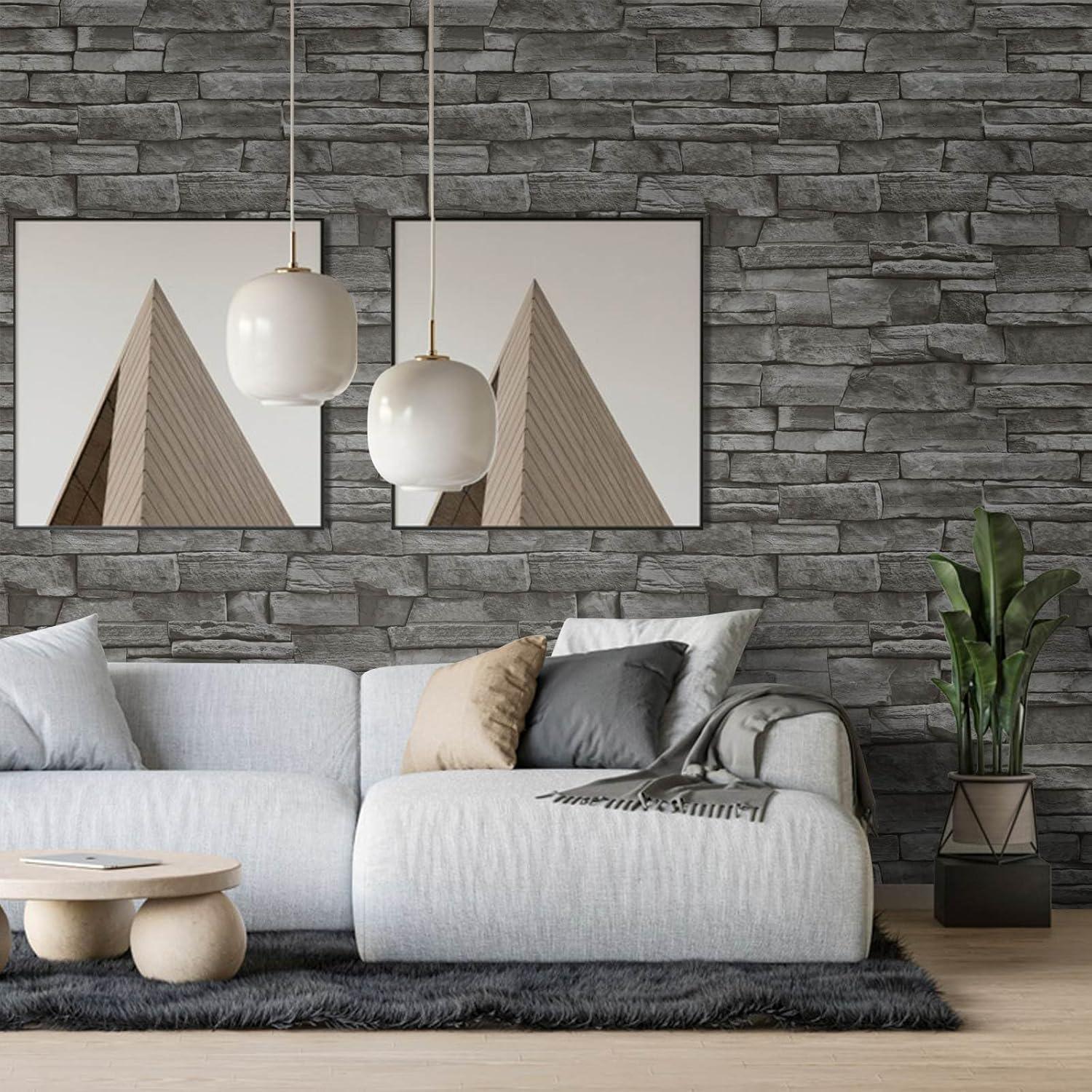 Papel Tapiz Autoadhesivo Ladrillo Piedra Gris Abyssaly 45x1000cm