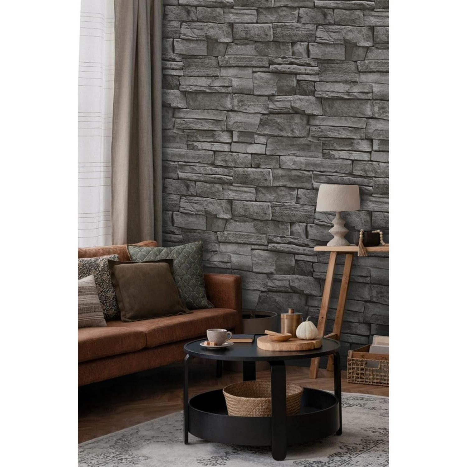 Papel Tapiz Autoadhesivo Ladrillo Piedra Gris Abyssaly 45x1000cm