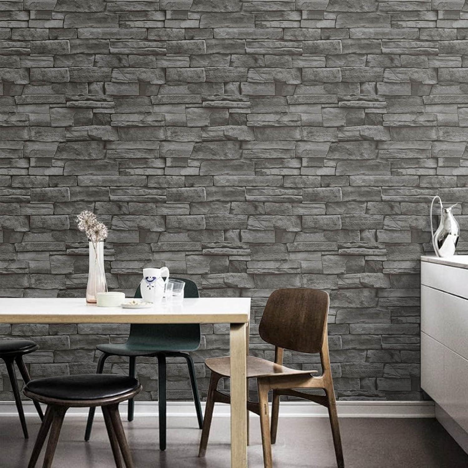 Papel Tapiz Autoadhesivo Ladrillo Piedra Gris Abyssaly 45x1000cm