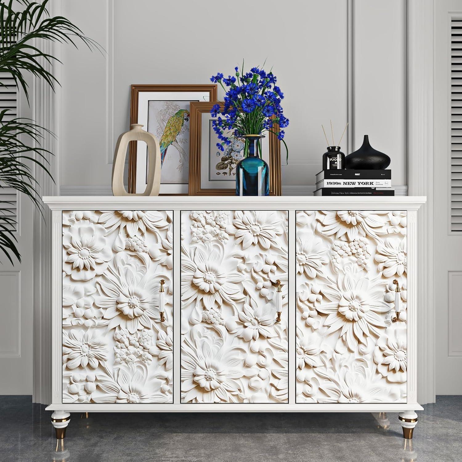 Papel Tapiz Autoadhesivo Floral FunStick 44.5cm x 9m Blanco Crema