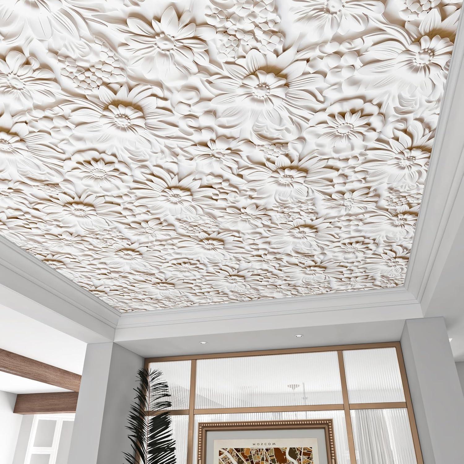 Papel Tapiz Autoadhesivo Floral FunStick 44.5cm x 9m Blanco Crema