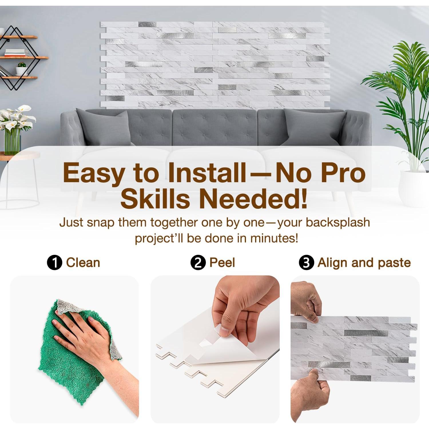 Azulejo Autoadhesivo 3D Havenly - Mármol Blanco 20 Piezas