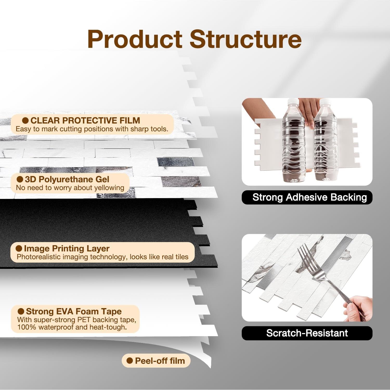 Azulejo Autoadhesivo 3D Havenly - Mármol Blanco 20 Piezas