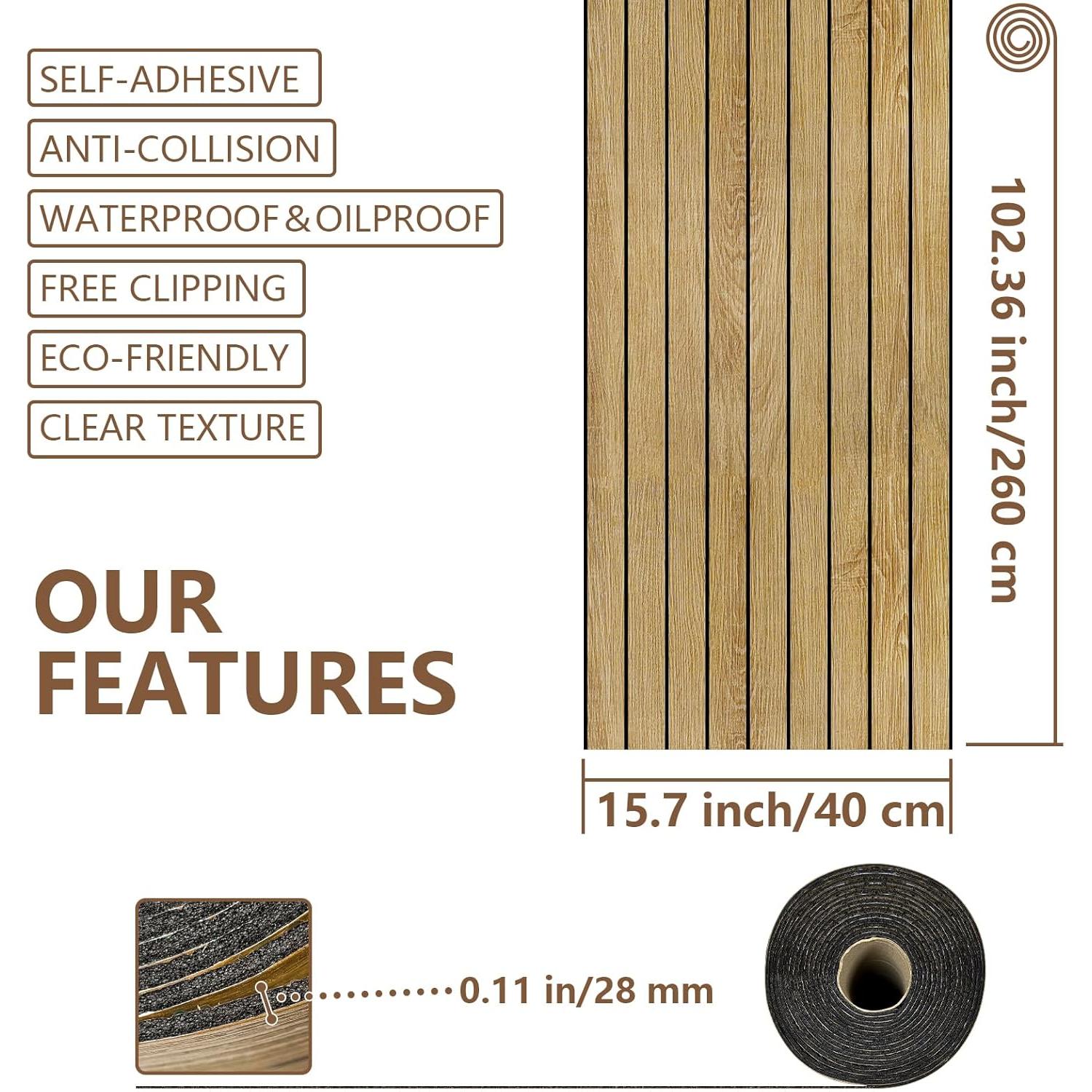 Paneles de Pared Aislantes Autoadhesivos WADILE 39.9x260 cm Roble Claro