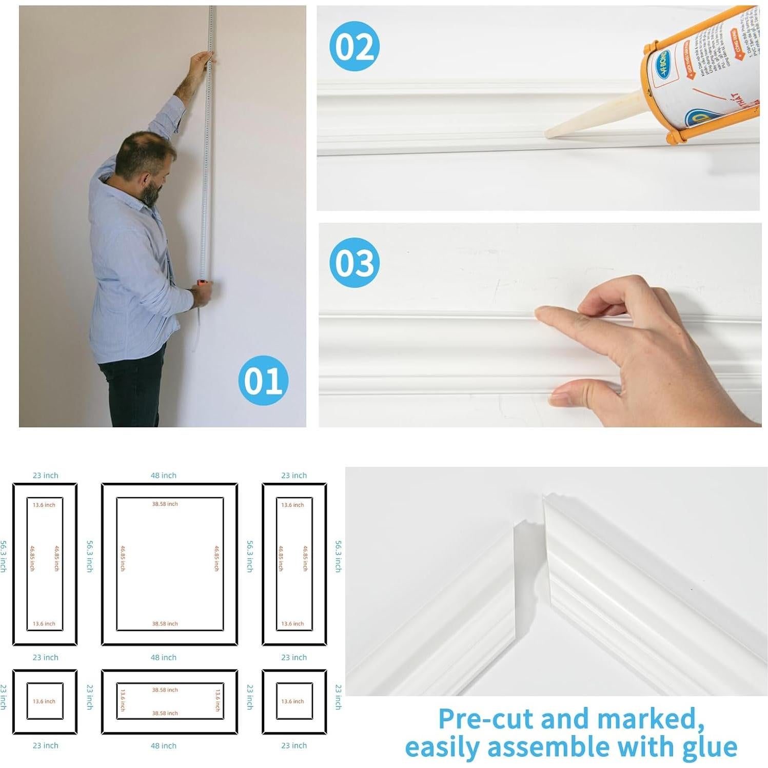 Juego de Molduras de Pared Pre-Cortadas Art3d 12 Marcos Blancos