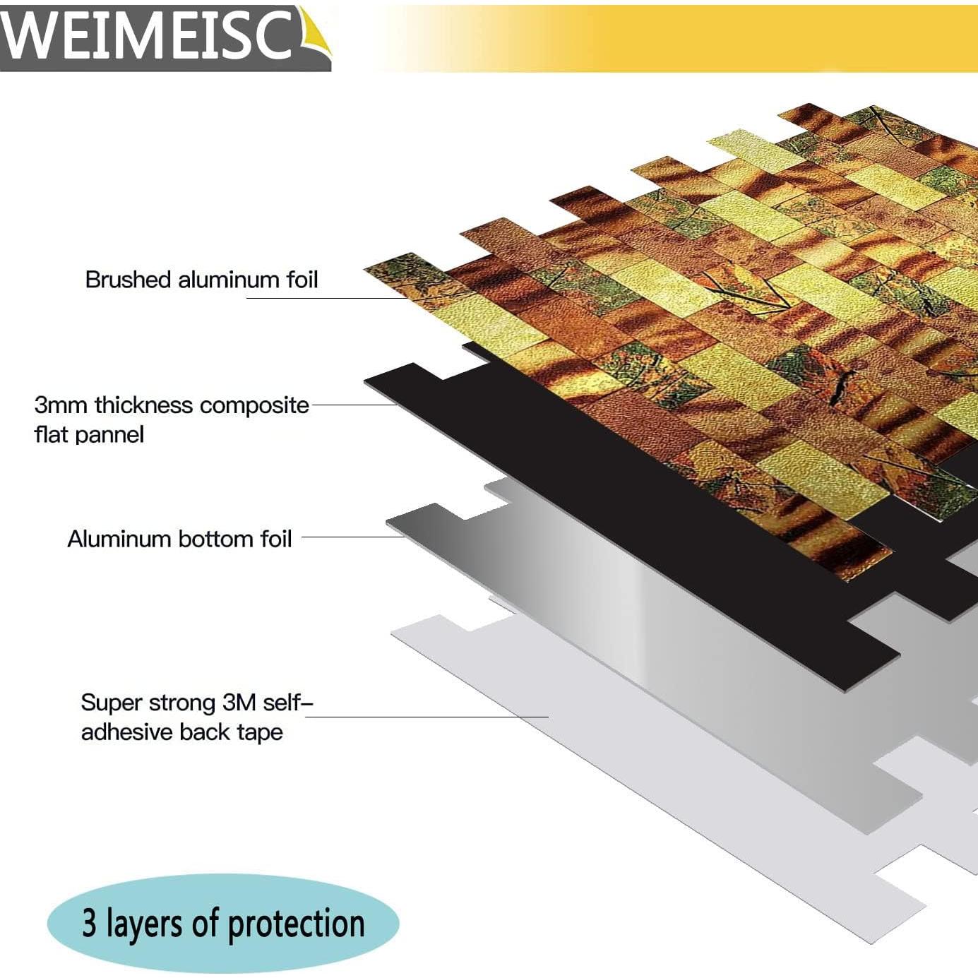 Azulejo Autoadhesivo 3D Weimeisc Aluminio 10 Hojas 30.48x27.69cm