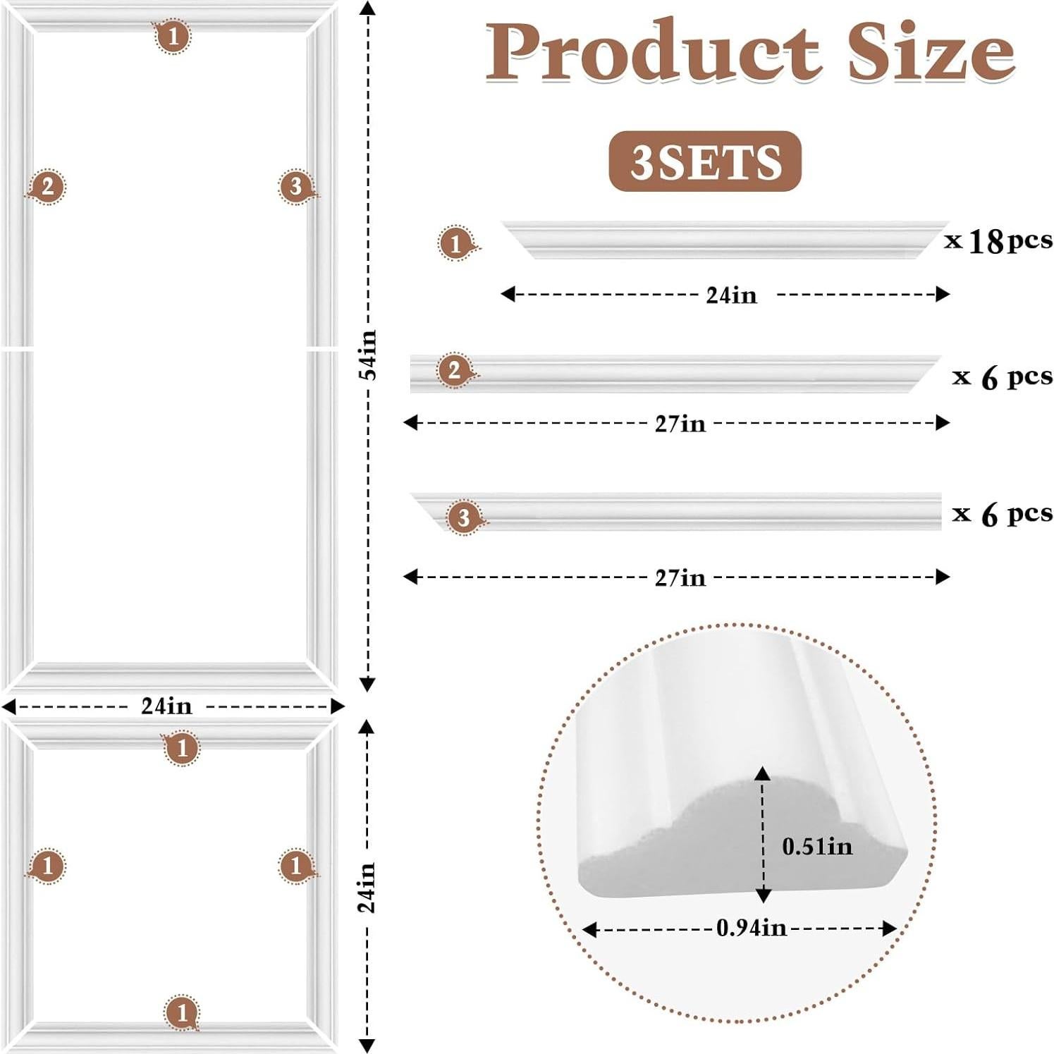 Kit de Molduras de Pared Autoadhesivas WANGDAYUAN 3 Set 30 Piezas