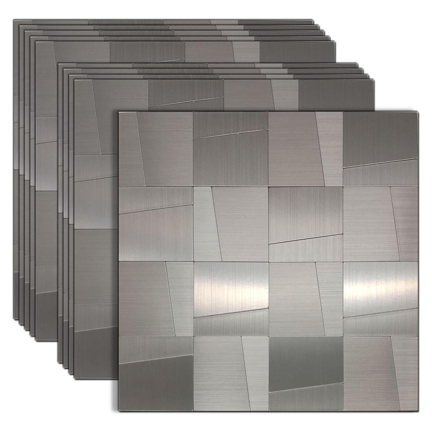 Azulejos Autoadhesivos YMMXGE 10 Piezas 30x30cm Acero Inoxidable