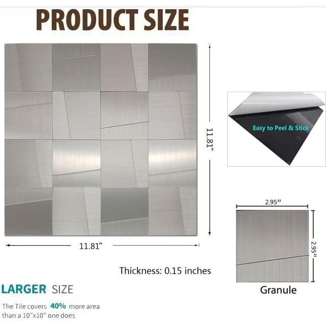 Azulejos Autoadhesivos YMMXGE 10 Piezas 30x30cm Acero Inoxidable