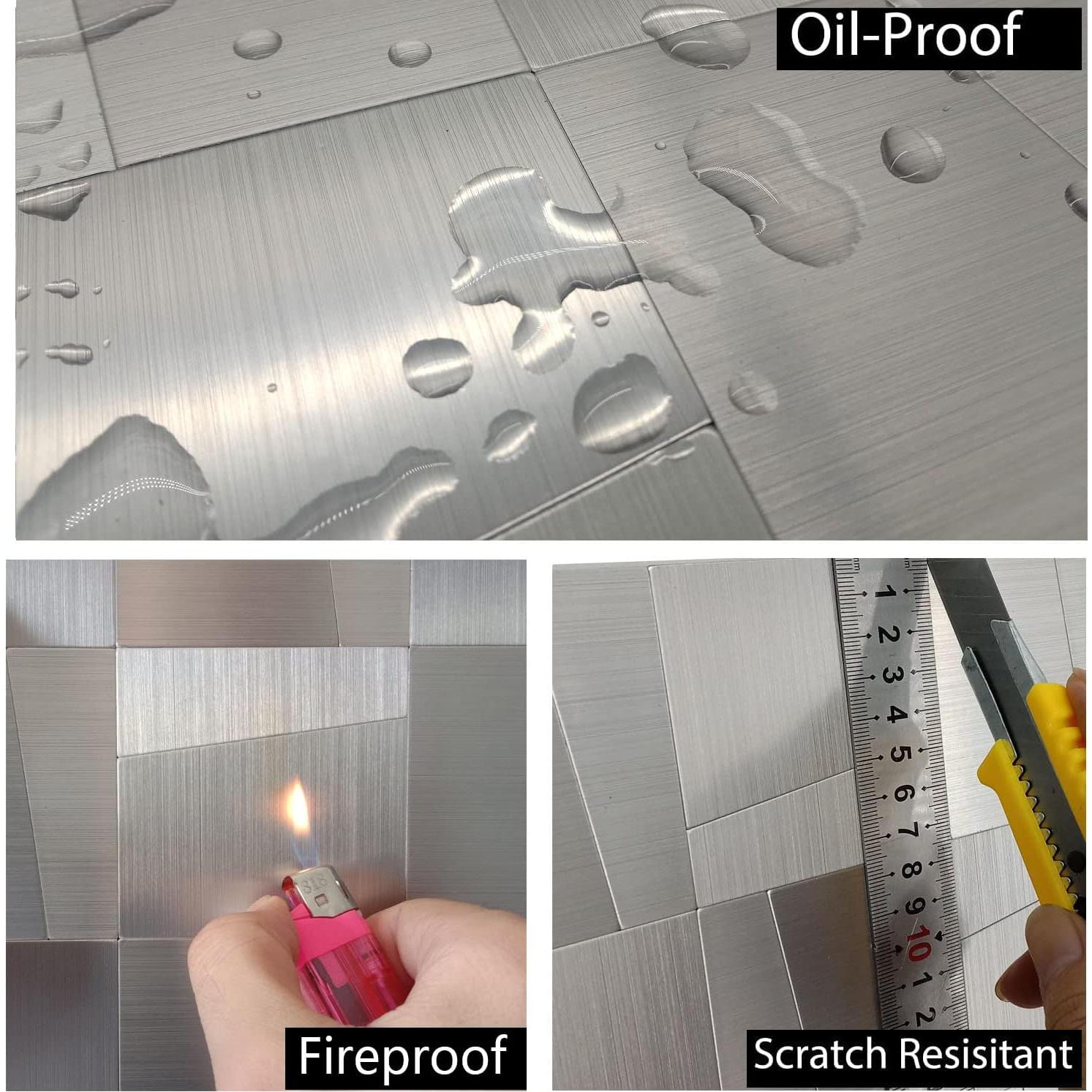 Azulejos Autoadhesivos YMMXGE 10 Piezas 30x30cm Acero Inoxidable