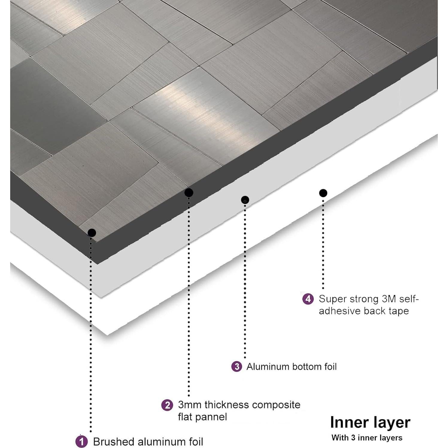 Azulejos Autoadhesivos YMMXGE 10 Piezas 30x30cm Acero Inoxidable