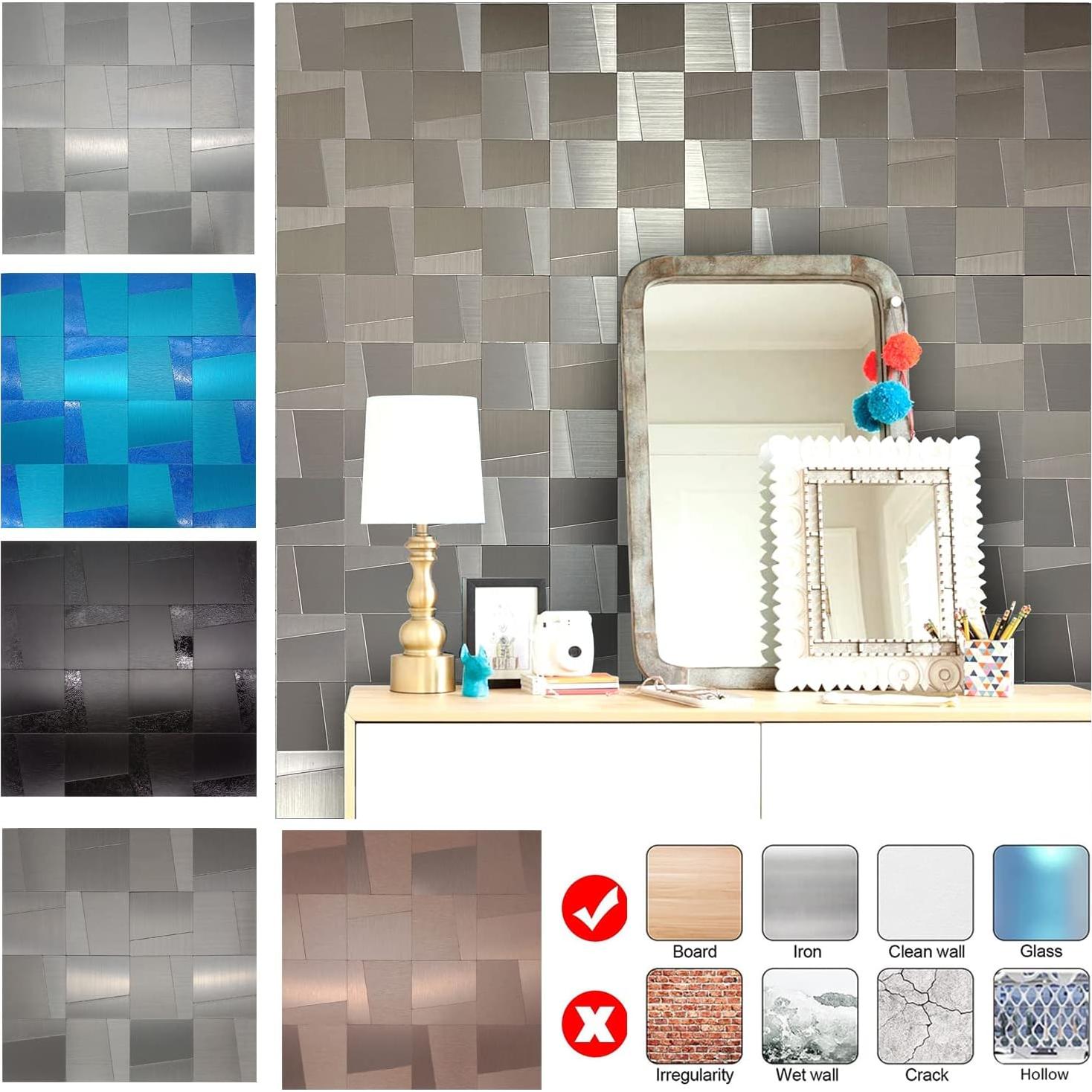 Azulejos Autoadhesivos YMMXGE 10 Piezas 30x30cm Acero Inoxidable