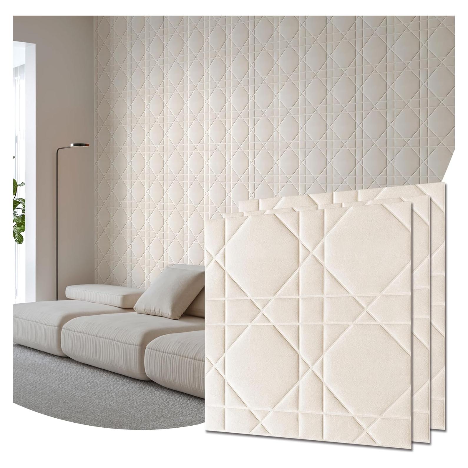 Paneles de Pared 3D Aurawall Terciopelo Blanco Crema 45x45cm