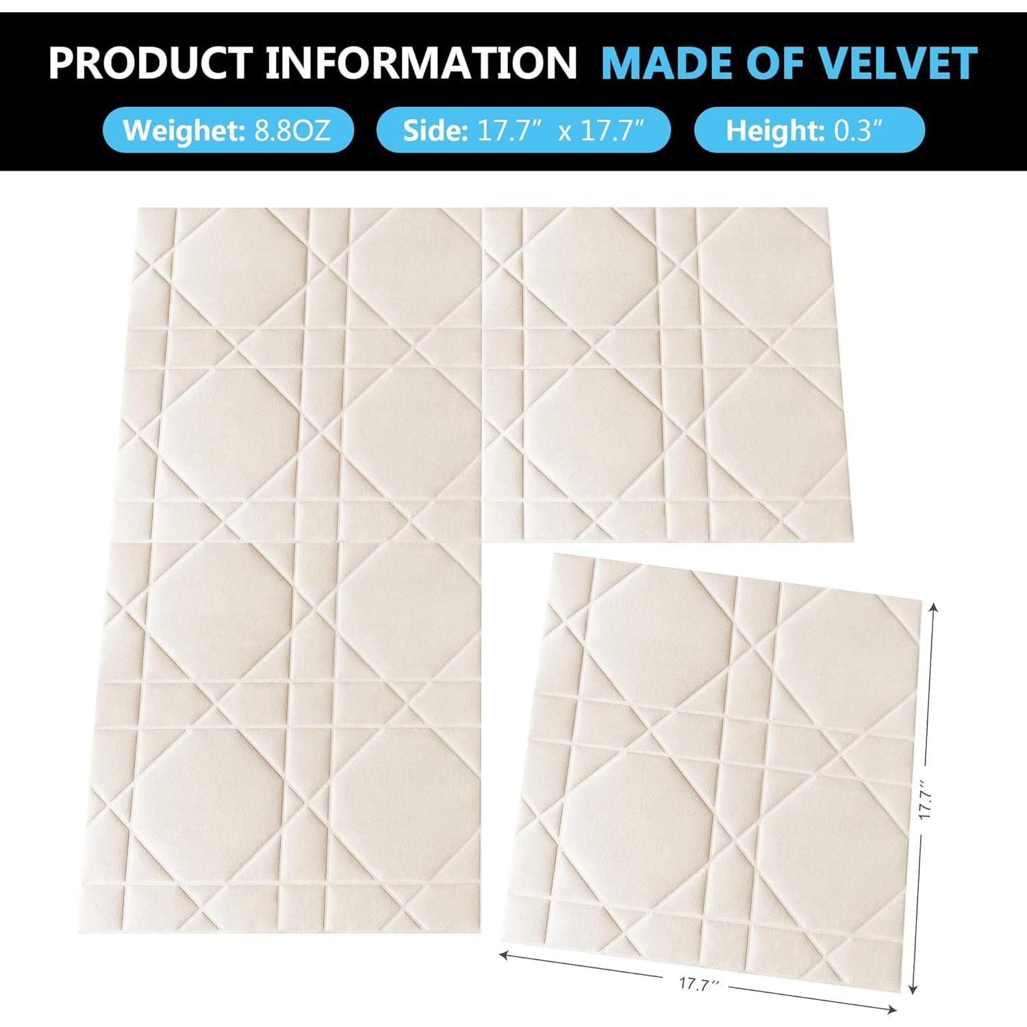 Paneles de Pared 3D Aurawall Terciopelo Blanco Crema 45x45cm