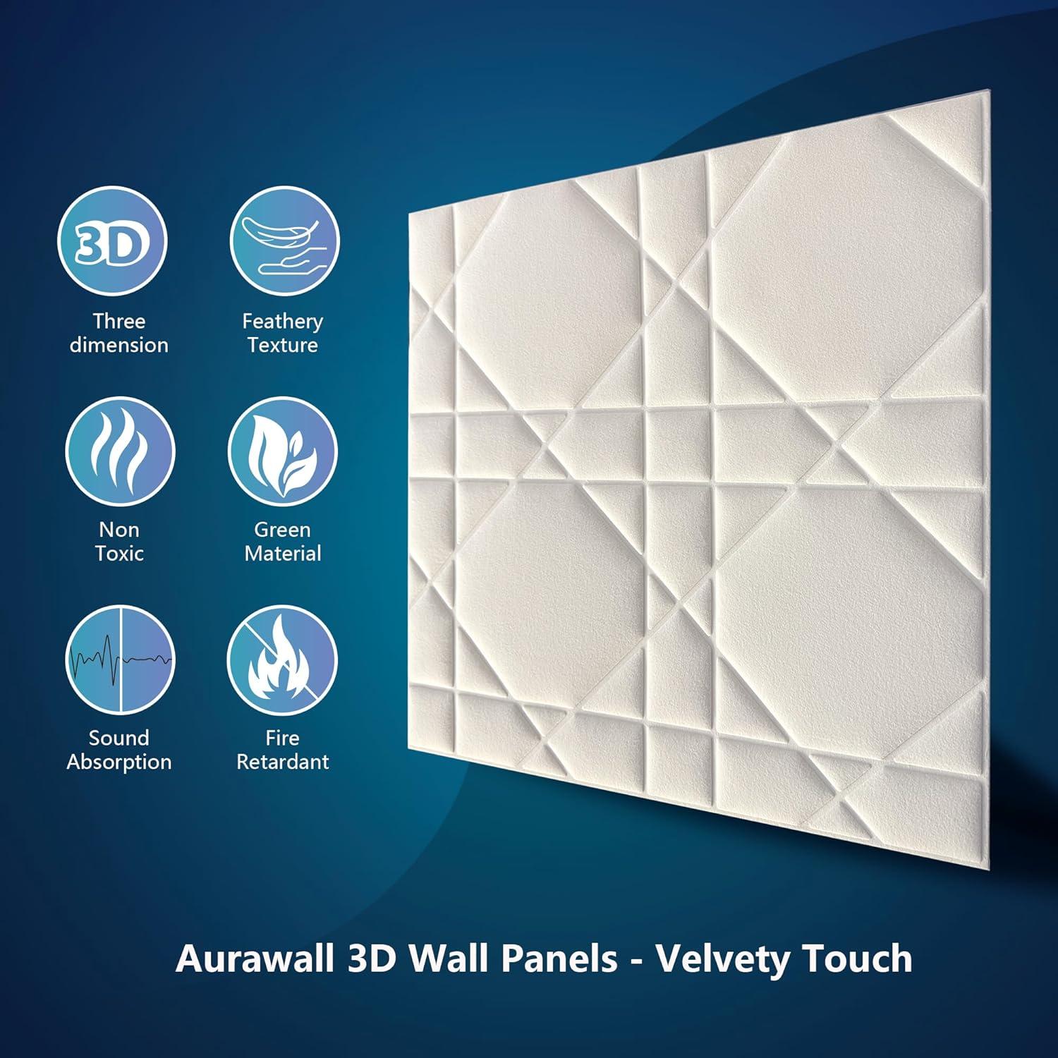 Paneles de Pared 3D Aurawall Terciopelo Blanco Crema 45x45cm