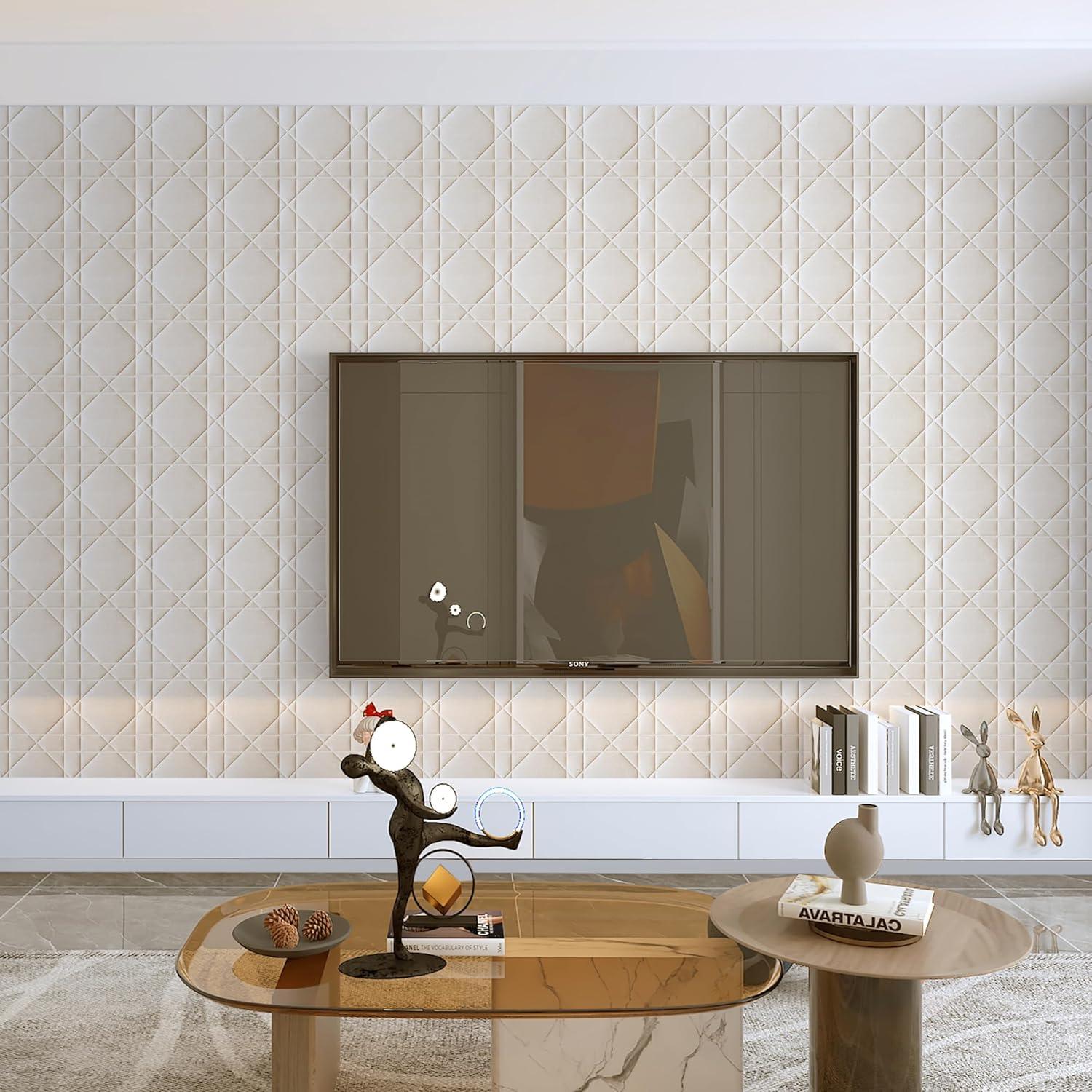 Paneles de Pared 3D Aurawall Terciopelo Blanco Crema 45x45cm