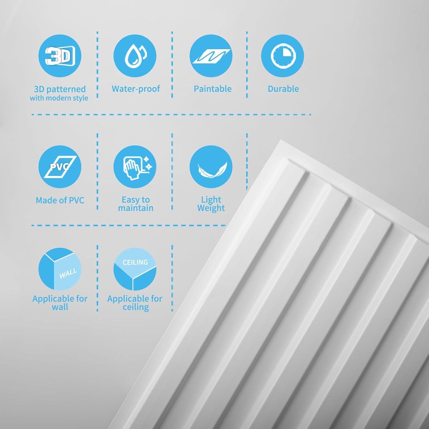 Paneles de Pared 3D Art3d - 6 Piezas 61x122 cm Blanco