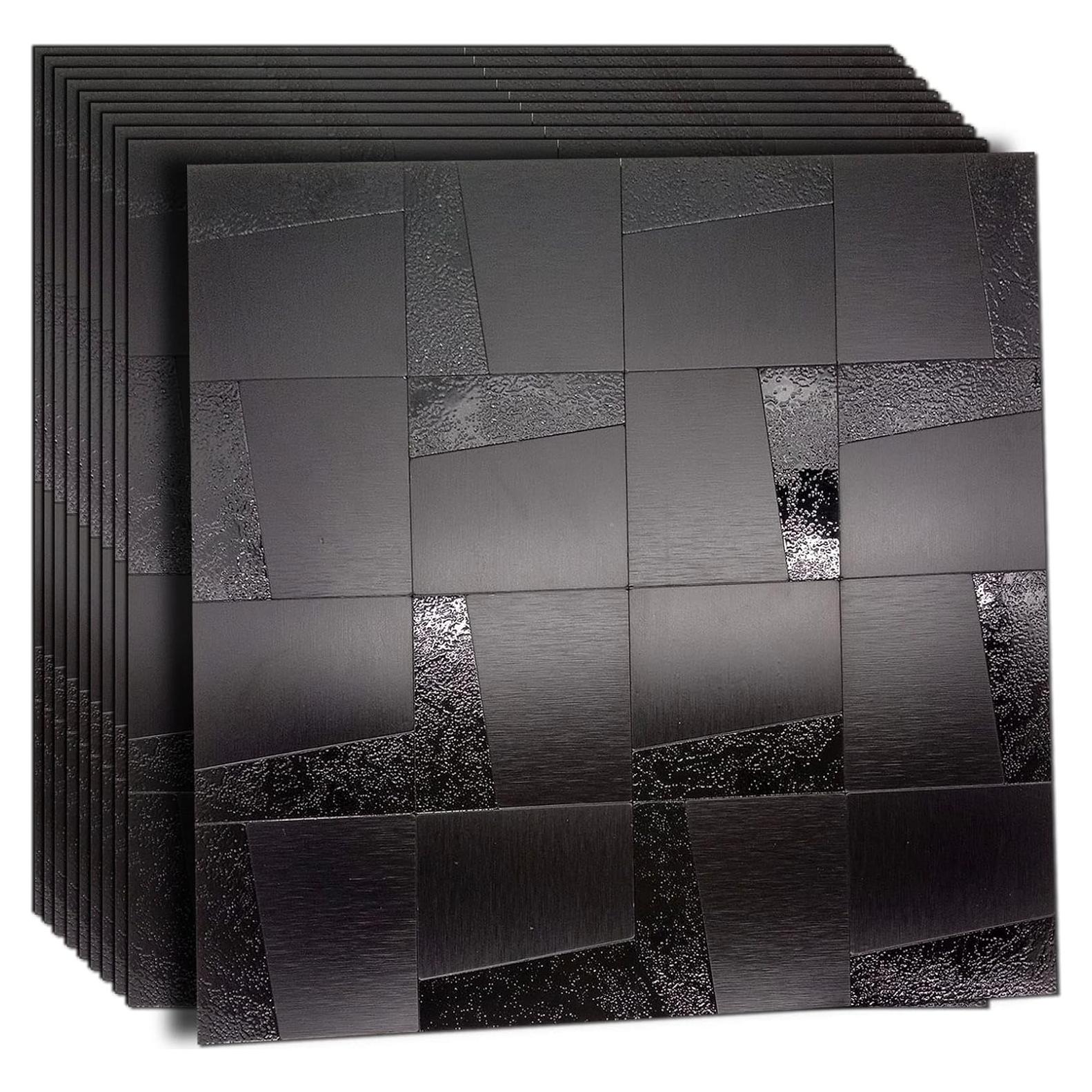 Azulejos Autoadhesivos XUANINY 3D Metal Gris Cepillado 30x30cm