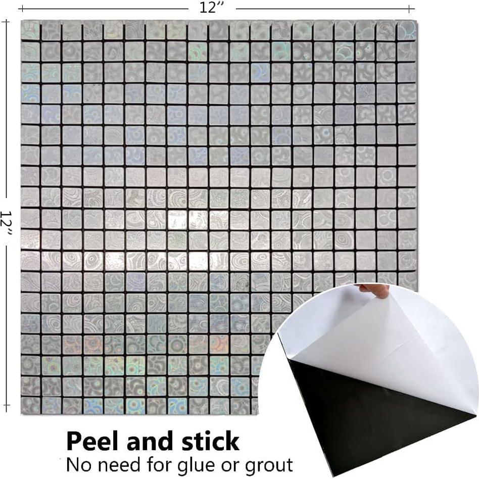 10 Hojas Azulejos Autoadhesivos Aluminio 3D XUANINY Plata 30.48x30.48cm