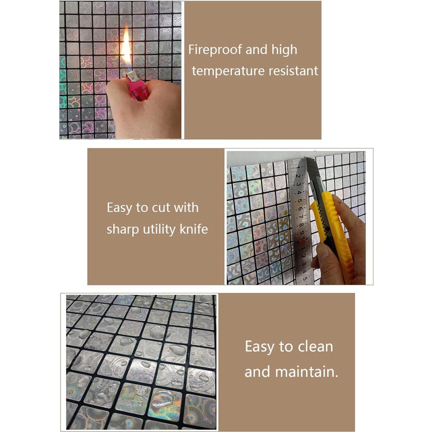 10 Hojas Azulejos Autoadhesivos Aluminio 3D XUANINY Plata 30.48x30.48cm