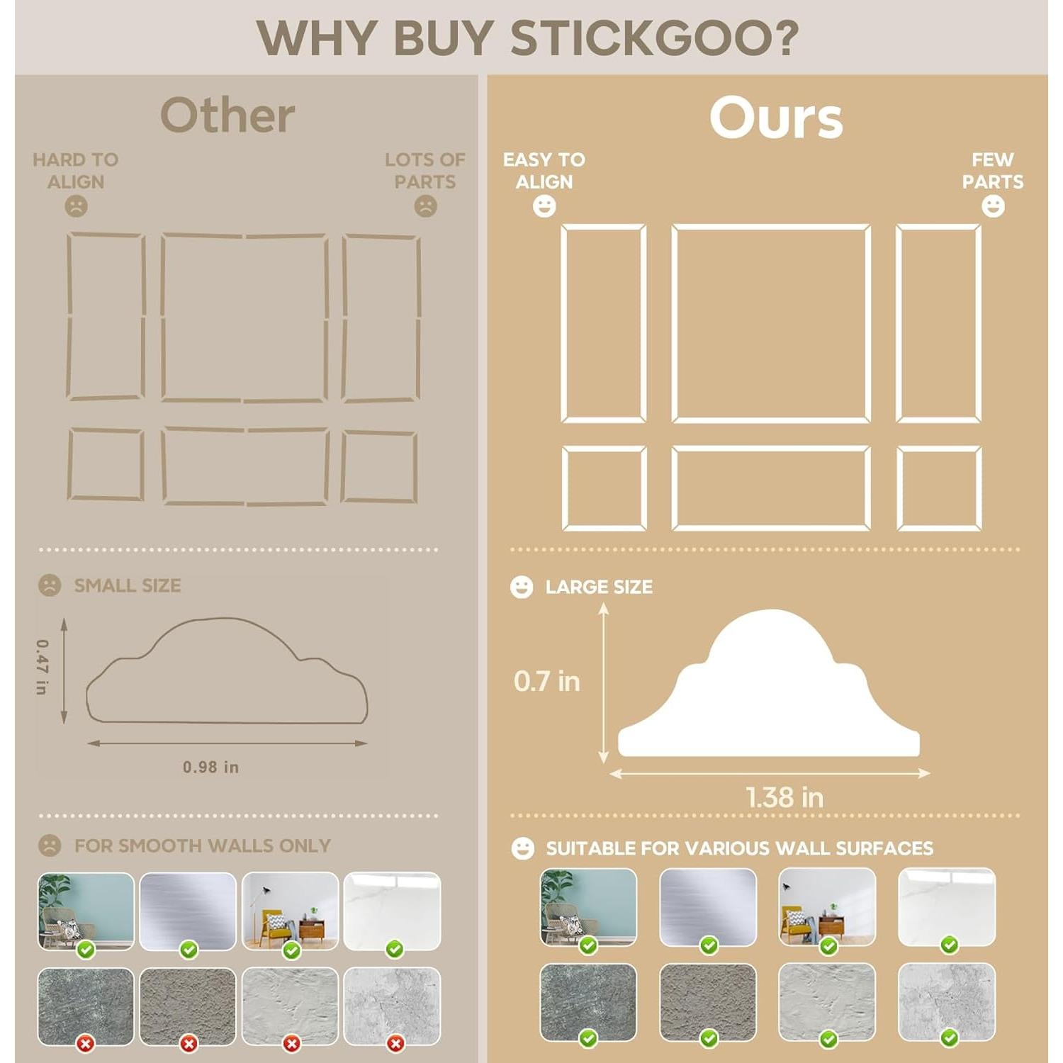 Juego de Molduras de Paneles de Pared STICKGOO 6 Marcos Blancos