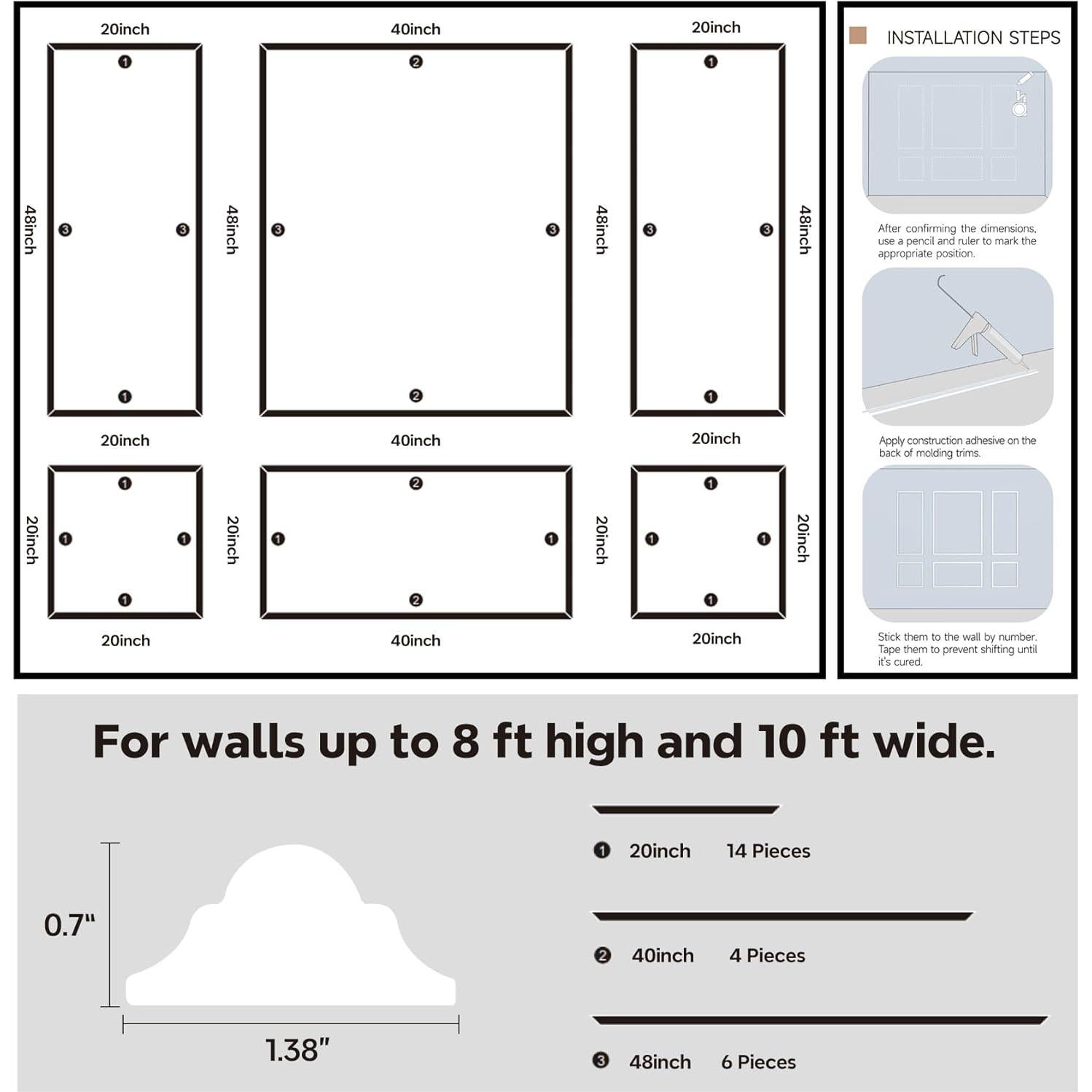 Juego de Molduras de Paneles de Pared STICKGOO 6 Marcos Blancos
