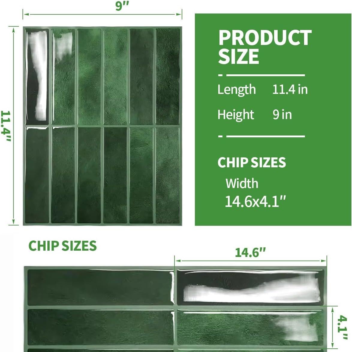 Azulejos de Pared 3D Autoadhesivos DAGOU Verde 30.5x22.9 cm