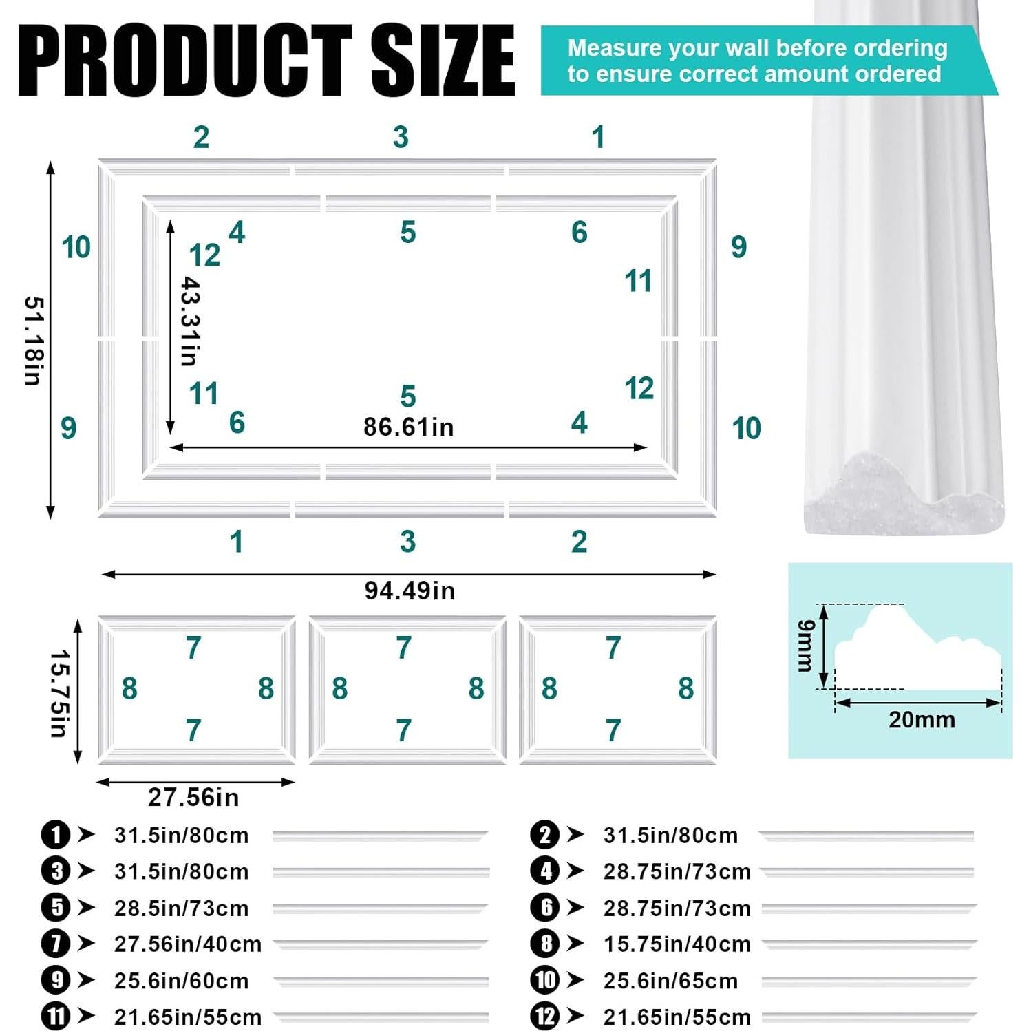 Kit de Moldura de Pared Autoadhesiva Pangda 32 Paneles Blancos