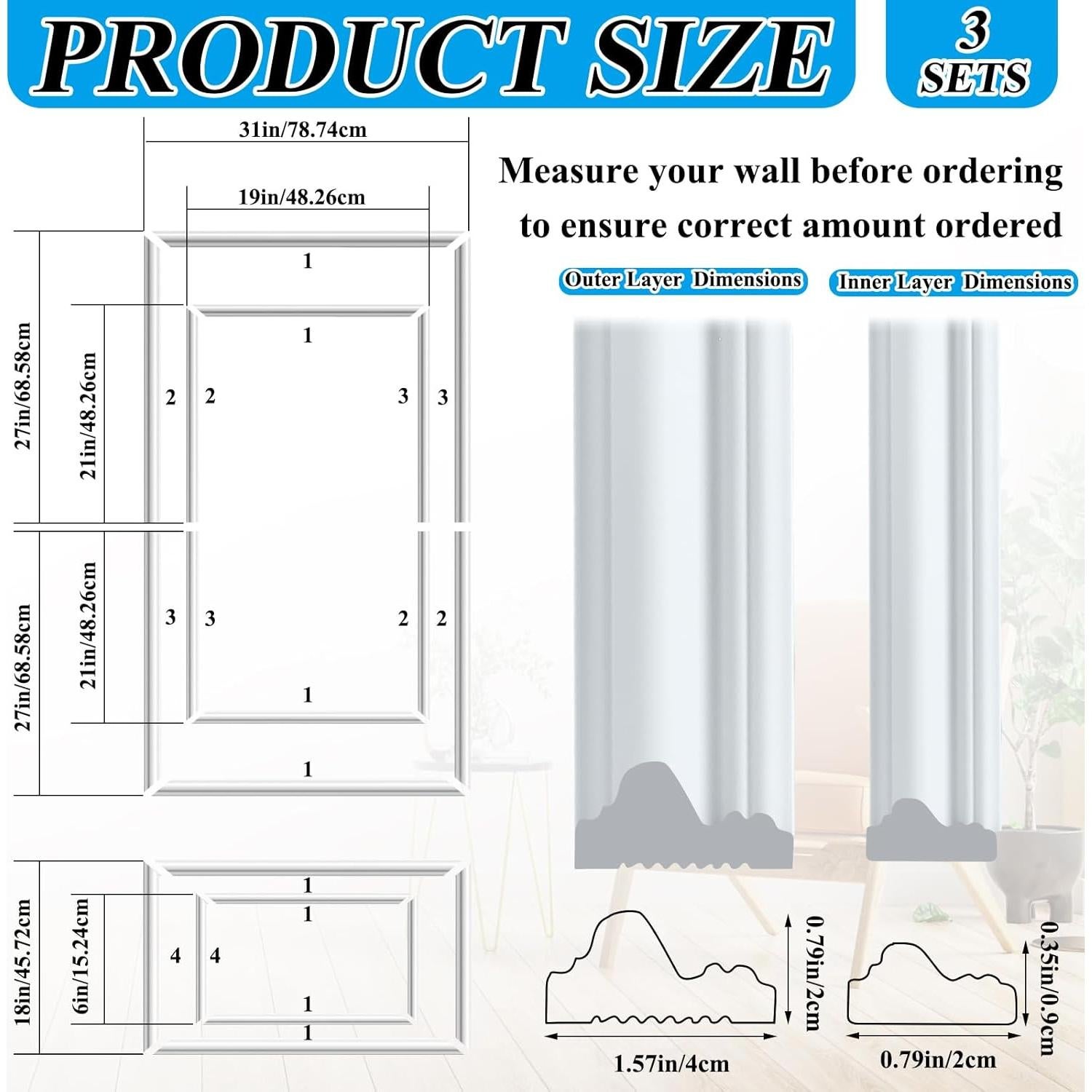 Kit de Molduras de Pared Autoadhesivas Pangda 60 Piezas