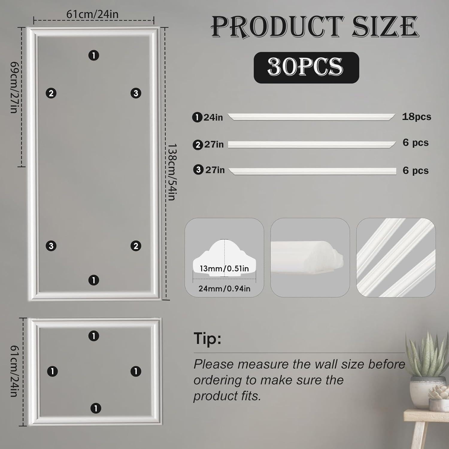 Kit de Moldura de Pared Autoadhesiva Fancat 137x61 cm Blanco