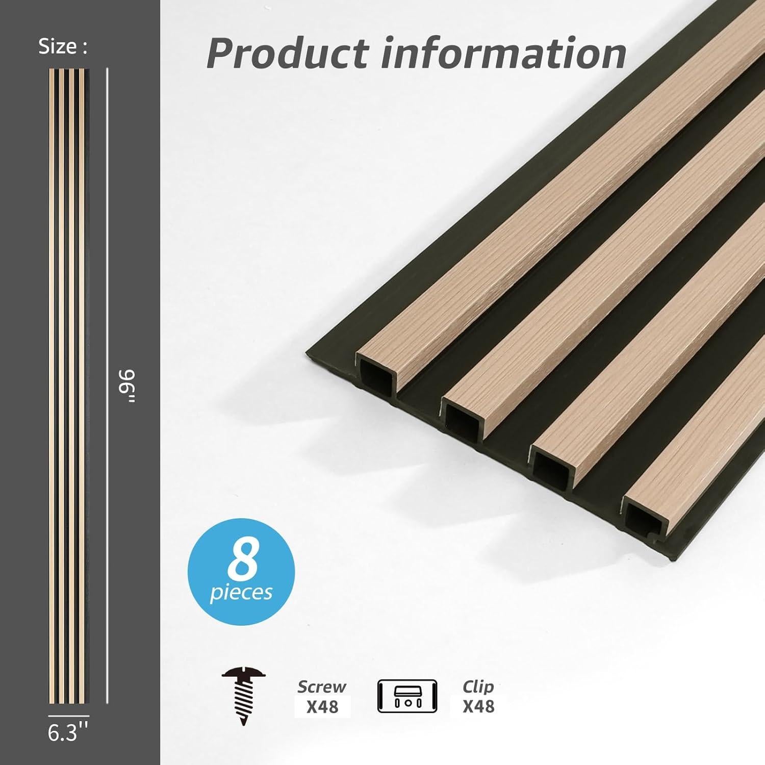 Paneles de Pared Acústicos Art3d WPC 8 Piezas 243.84x15.24cm Roble