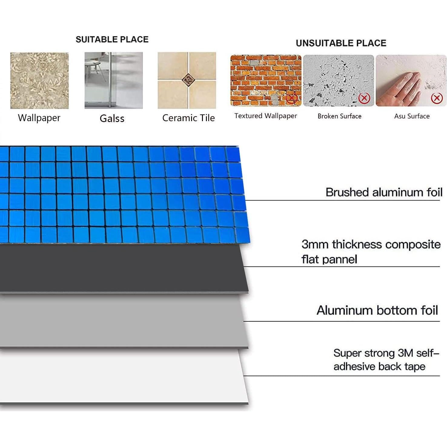 Azulejo Autoadhesivo 3D Weimeisc 30x30 cm Azul Aluminio