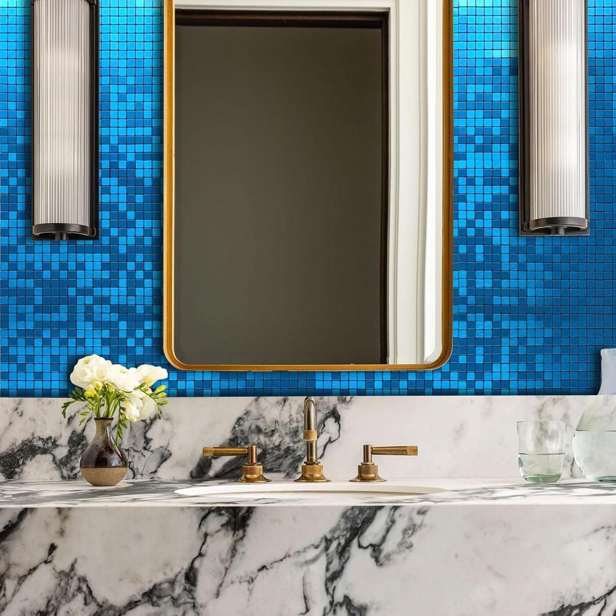 Azulejo Autoadhesivo 3D Weimeisc 30x30 cm Azul Aluminio