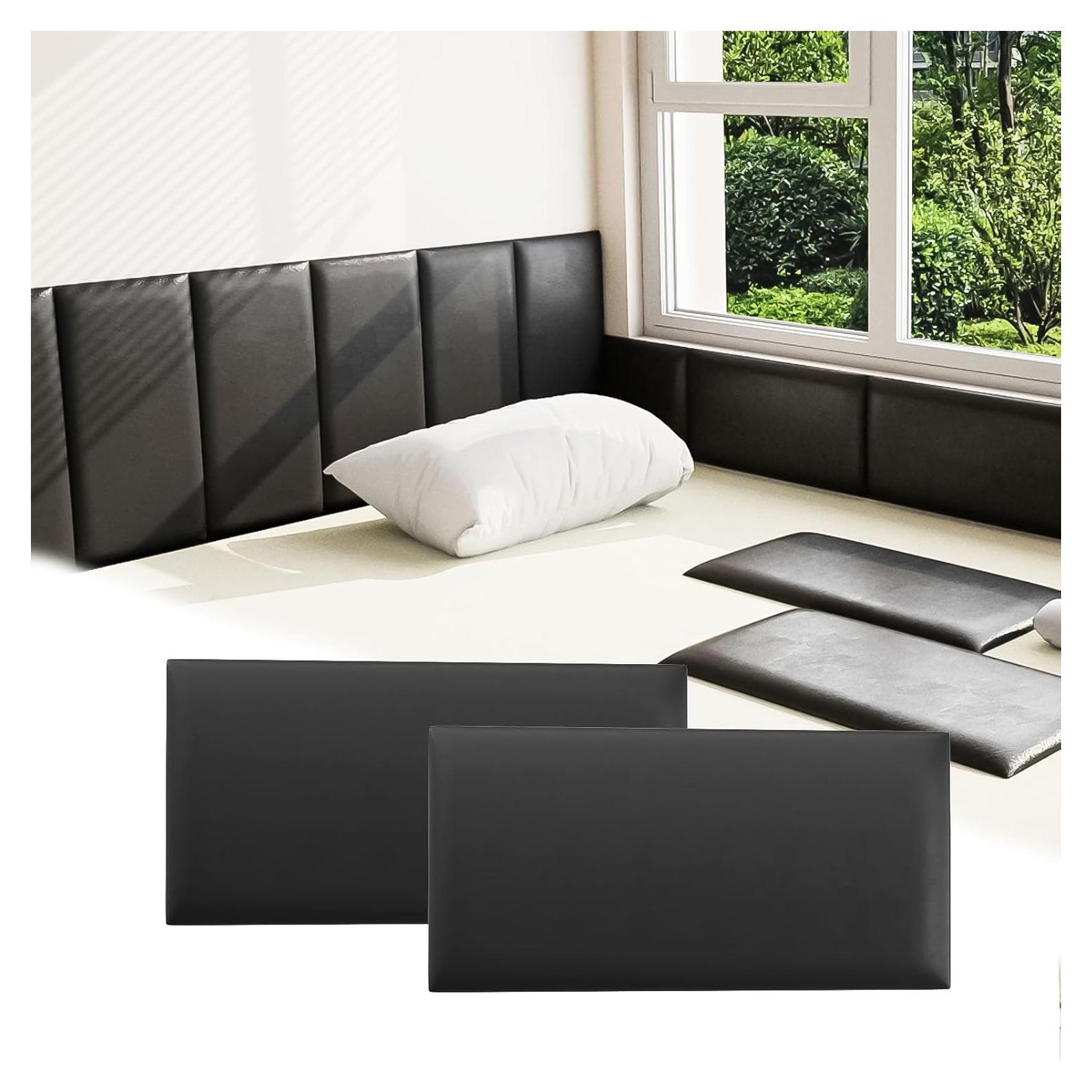 Paneles de Cabecero Autoadhesivos Umedol 4 Piezas Negro 19.8x39.9 cm