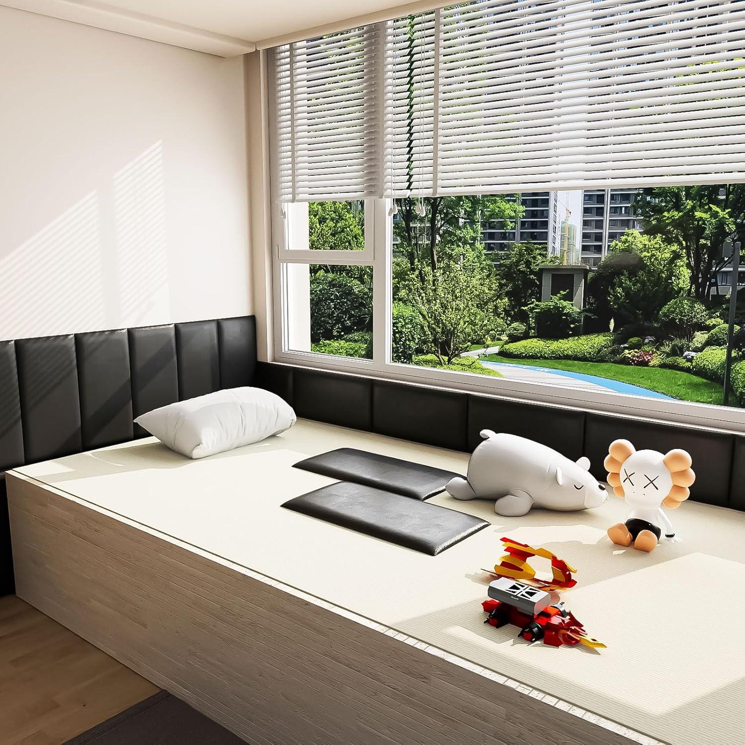 Paneles de Cabecero Autoadhesivos Umedol 4 Piezas Negro 19.8x39.9 cm