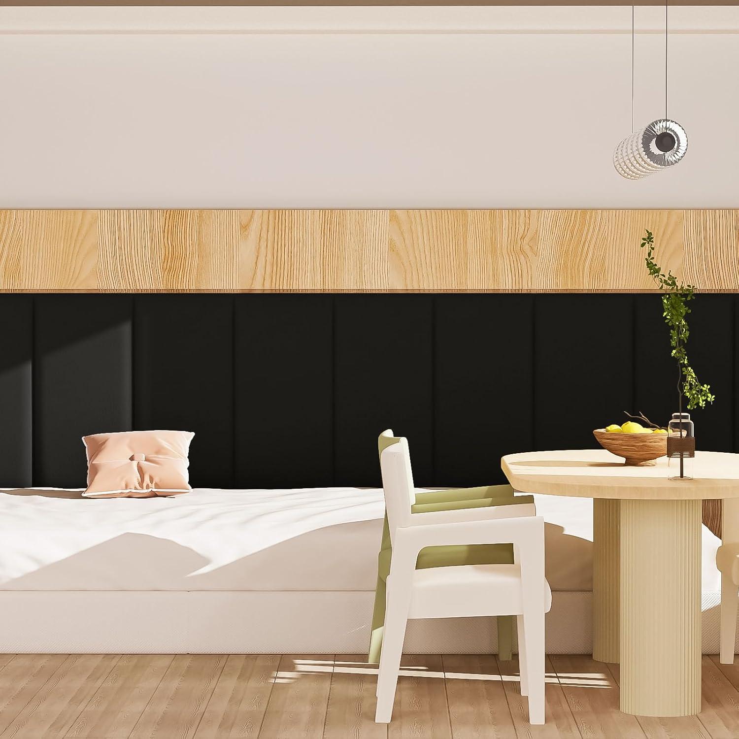 Paneles de Cabecero Autoadhesivos Umedol 4 Piezas Negro 19.8x39.9 cm