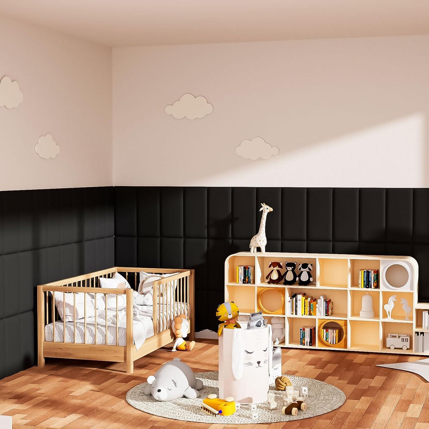 Paneles de Cabecero Autoadhesivos Umedol 4 Piezas Negro 19.8x39.9 cm