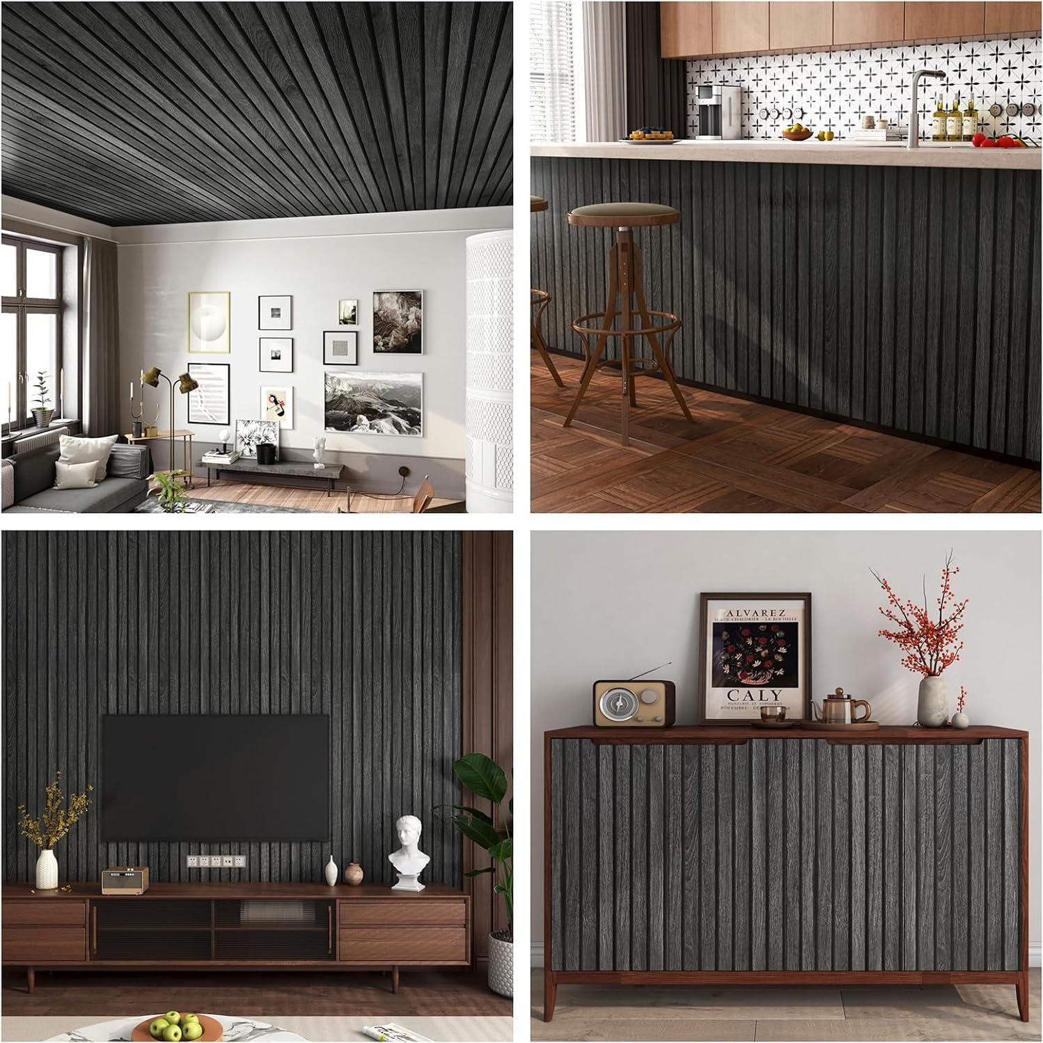 Papel Tapiz Autoadhesivo FunStick 60x500 cm Madera Negra