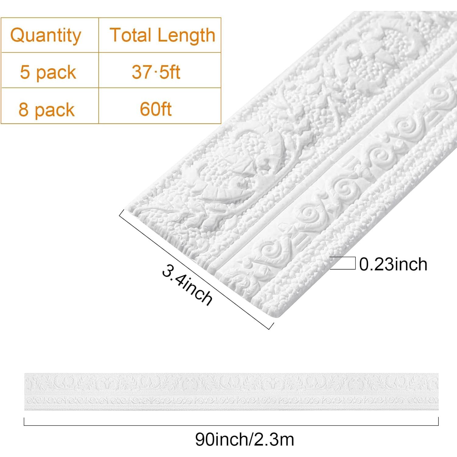 Tira de Moldeo de Espuma Flexible TaoBary 3D 8 Rollos Blanco