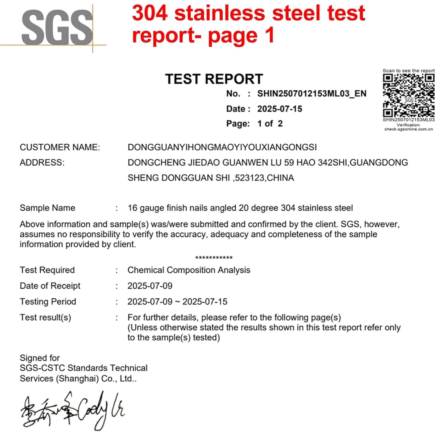 Clavos de Acabado Angulados 16GA SimCos 1800 pcs Acero Inoxidable