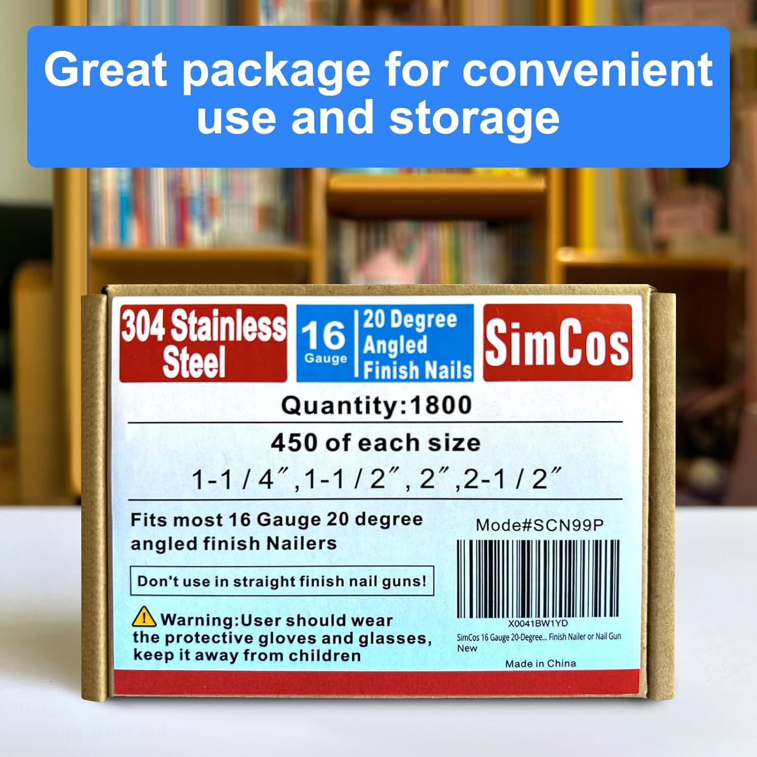 Clavos de Acabado Angulados 16GA SimCos 1800 pcs Acero Inoxidable