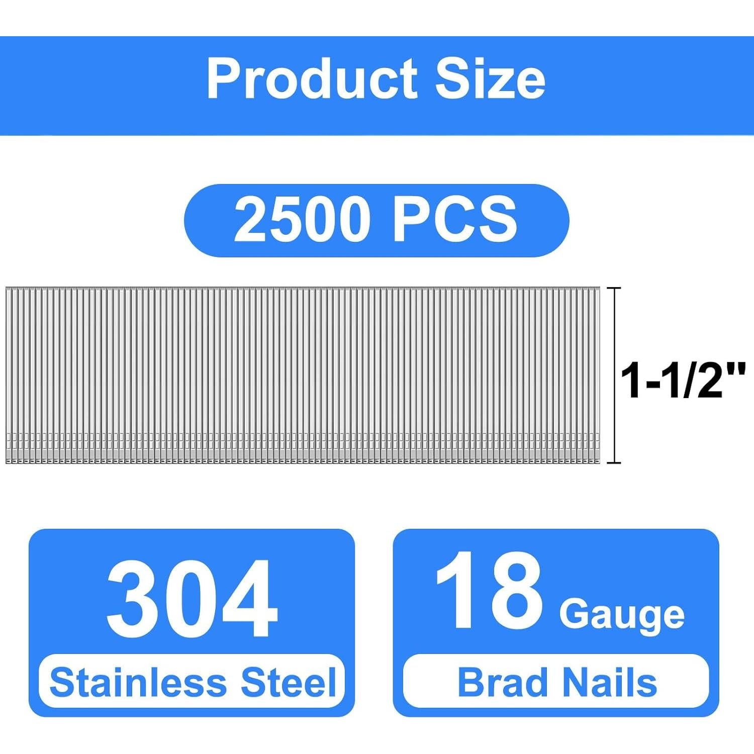 Clavos de Brad Acero Inoxidable 304 18 GA 3.81 cm SimCos